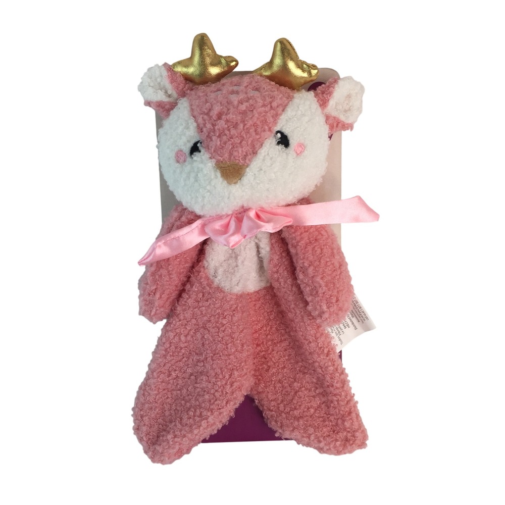 Parents Choice Pink Deer Lovey Gold Antlers Curly Fur Reindeer Security‎ Blanket